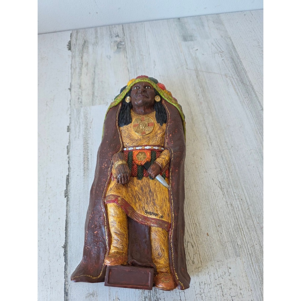 Vintage Giuseppe Indian box 1996 native American soldier headdress pencil holder
